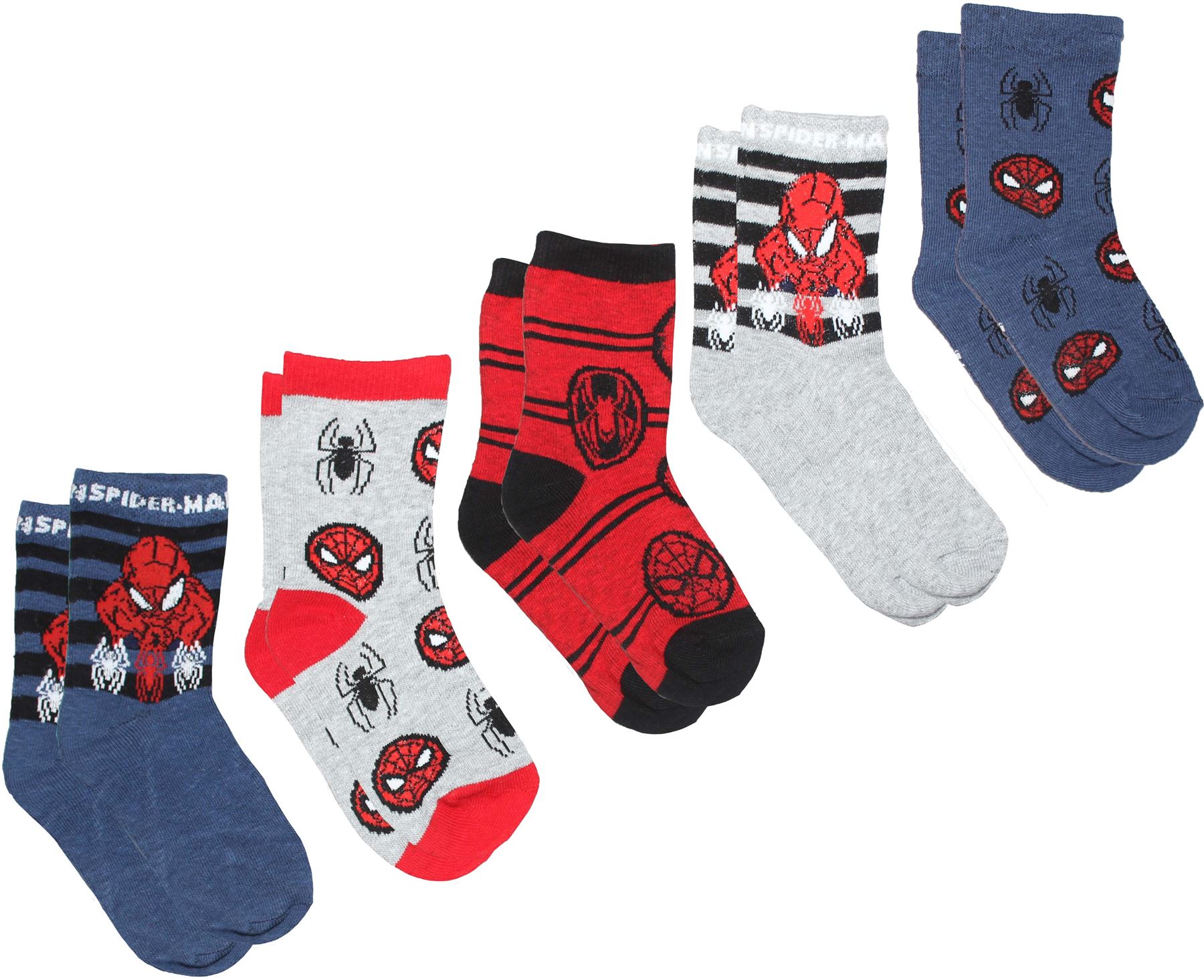 EU 23-26 OR EU 27-30 SPIDER-MAN KIDS BOYS SOCKS 3 PAIRS BLUE RED GREY SIZES