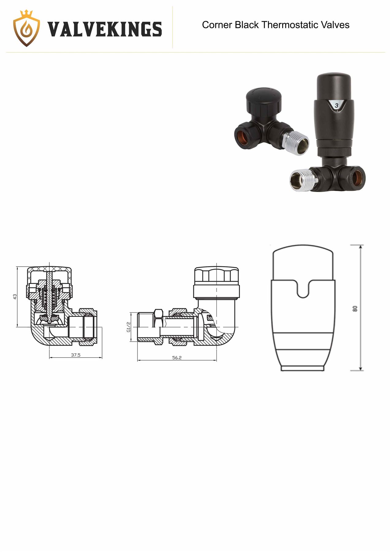 Pair Black Corner Bi Directional Thermostatic TRV Radiator /& Towel Rail Valves