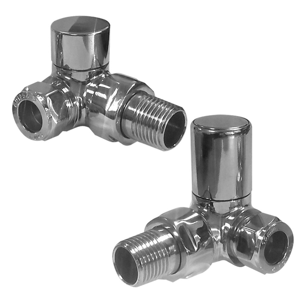 Chrome Lockshield Valves Pair Angled Straight Corner TRV Radiator Towel