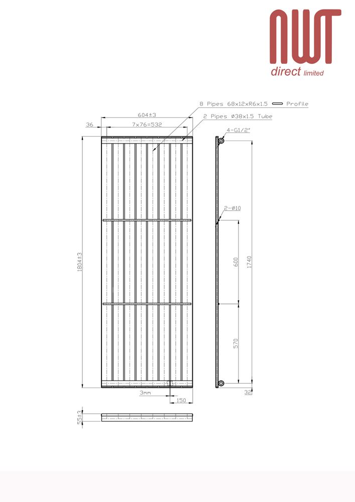 x 800mm 150w H 500mm /"PLUTO/" Electric ANTRACITE DESIGNER PORTA ASCIUGAMANI W