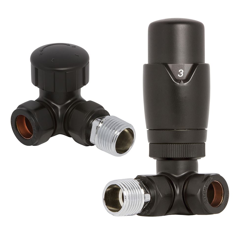 Black Corner Bi Directional Thermostatic TRV Radiator & Towel Rail