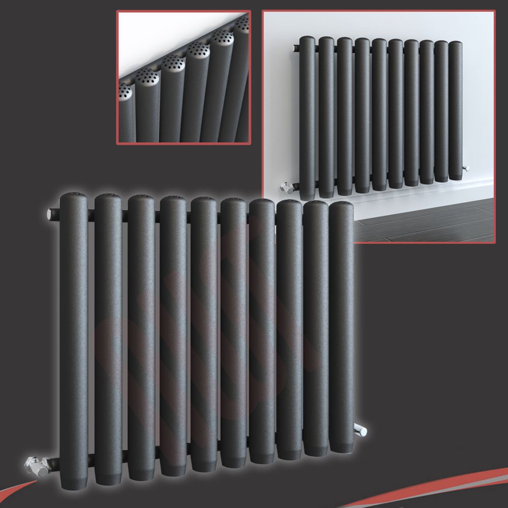 Horizontal Black & Anthracite Designer Radiators Oval, Flat Panel