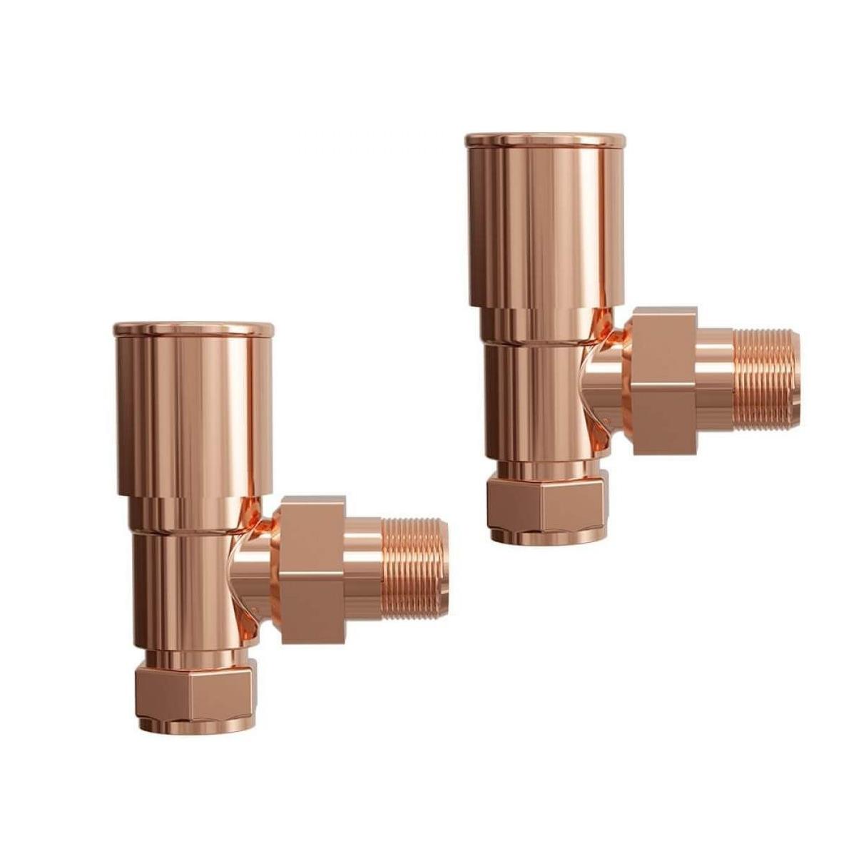 Lacquered Copper Angled Round Head Radiator & Towel Rail Valves (Pair