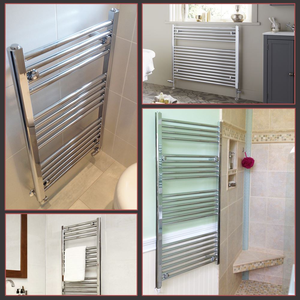 Chrome Straight Flat Heated Bathroom Central Heating Towel Rail