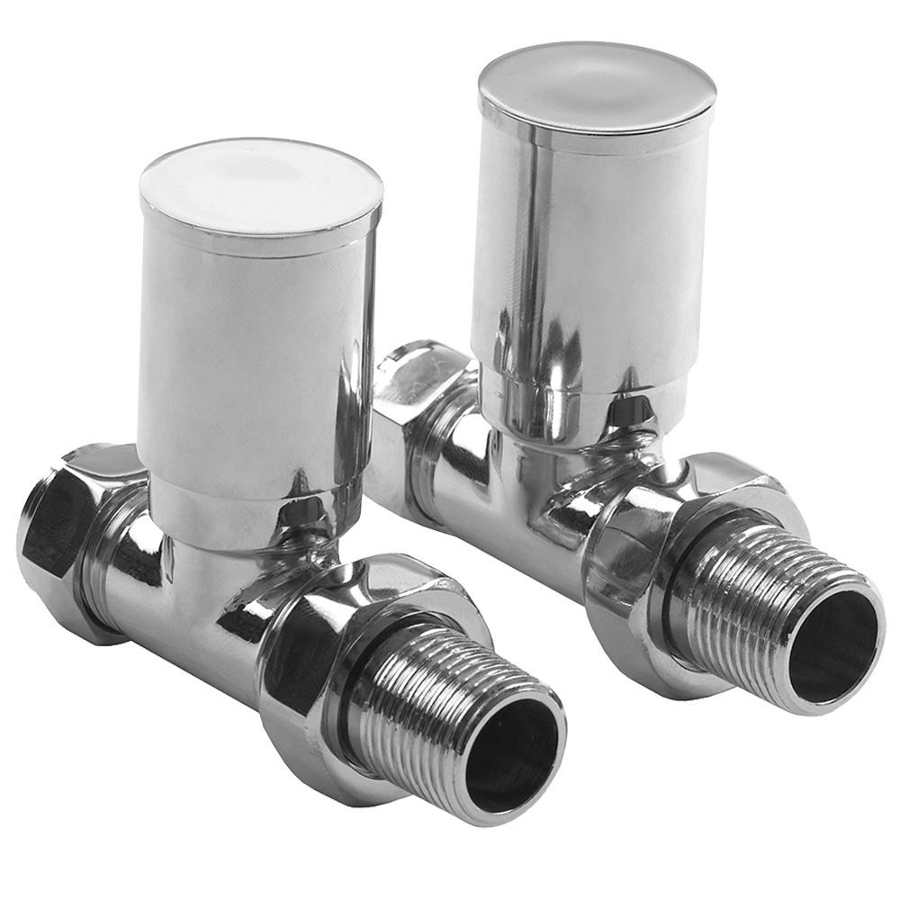Chrome Lockshield Valves Pair Angled Straight Corner TRV Radiator Towel