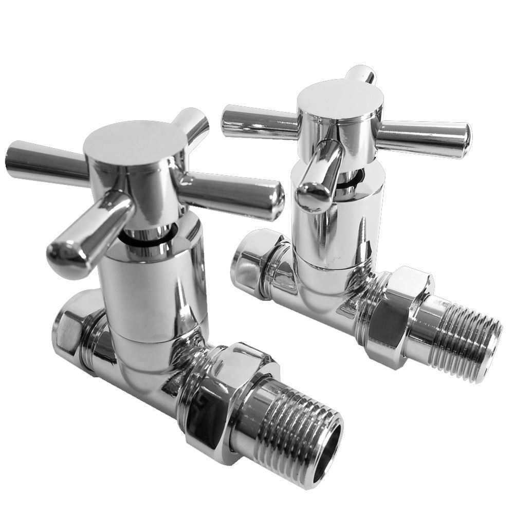 Chrome Lockshield Valves Pair Angled Straight Corner TRV Radiator Towel