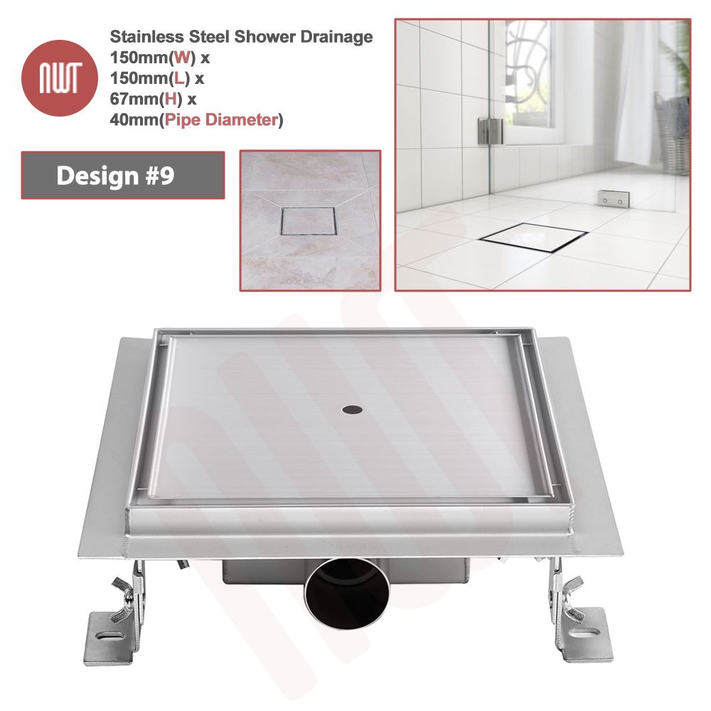 Square Stainless Steel Wetroom Shower Drains Gully (150mm or 200mm) 3 DESIGNS - Picture 3 of 6