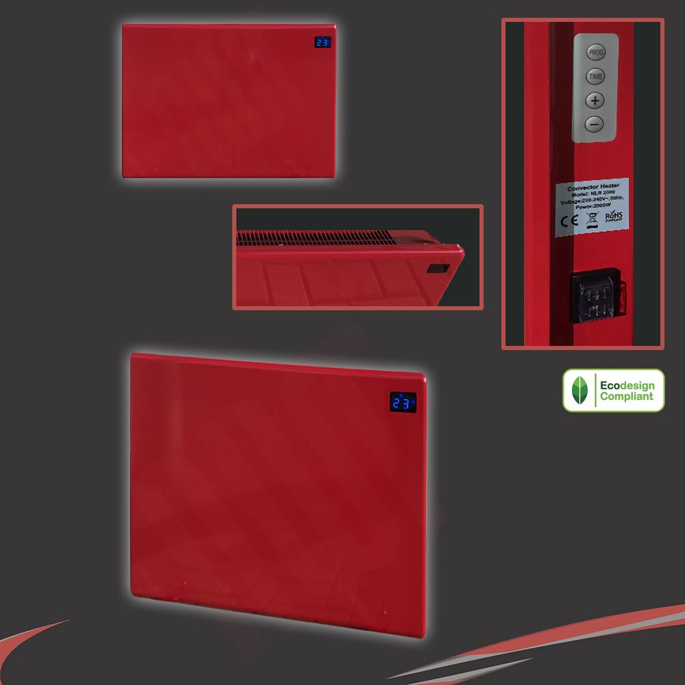 Red Slimline Electric Panel Heater 1000W Electric Panel Heater Red Nova