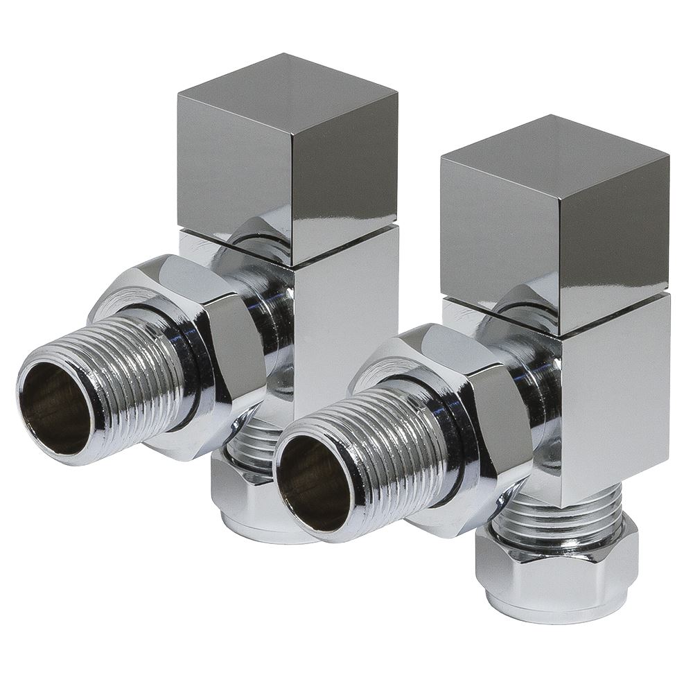 Chrome Lockshield Valves Pair Angled Straight Corner TRV Radiator Towel