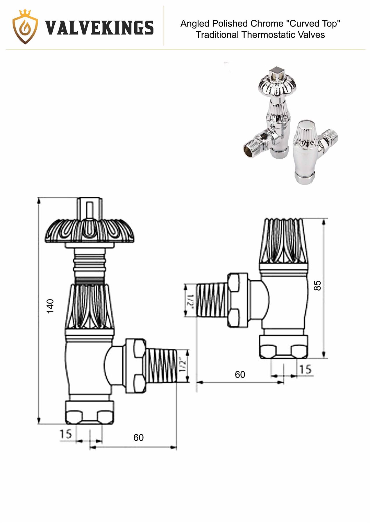 Chrome Angle Round Top Traditional Designer Radiateur /& Porte-serviettes valves paire