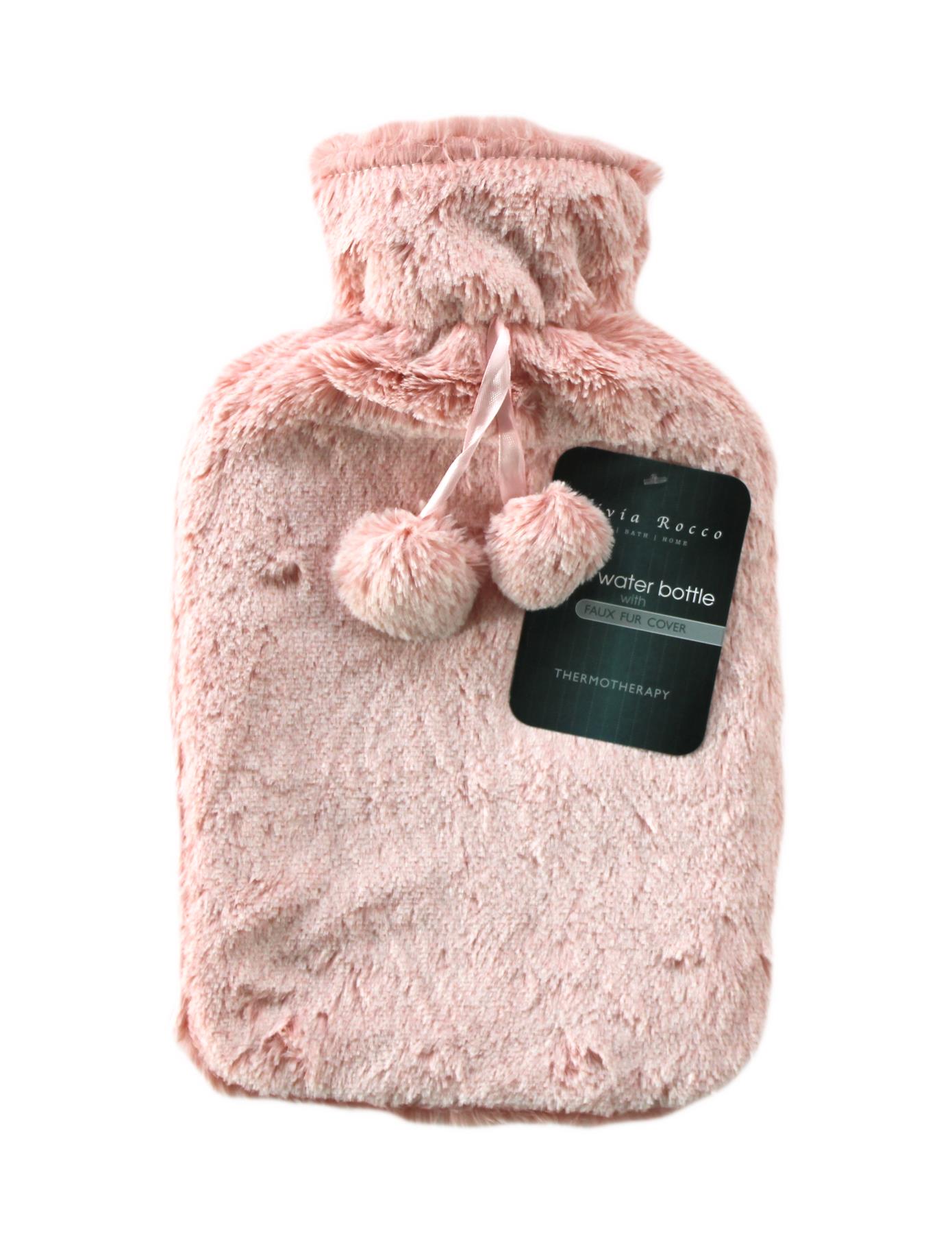 Plain Faux Fur Hot Water Bottle With Pom Poms Thermotherapy Winter Gift - Picture 50 of 53