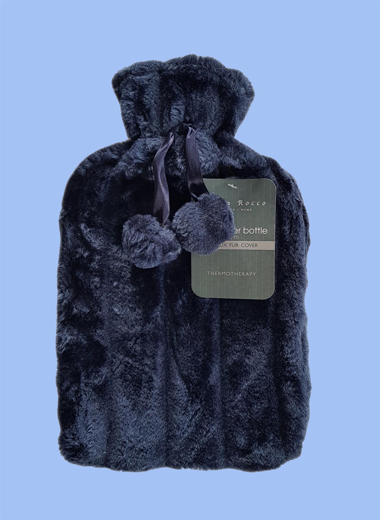 Plain Faux Fur Hot Water Bottle With Pom Poms Thermotherapy Winter Gift - Picture 29 of 53