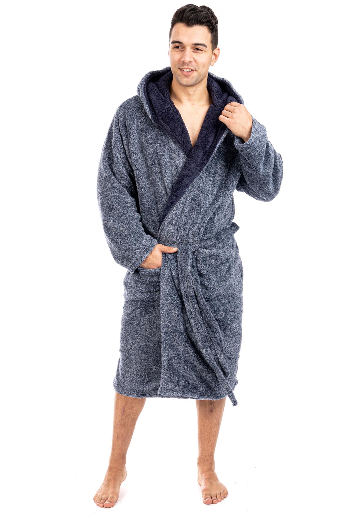Vestido de vestir para hombre vestidos de lana con capucha bata de baño negro gris bata de baño - Imagen 15 de 37