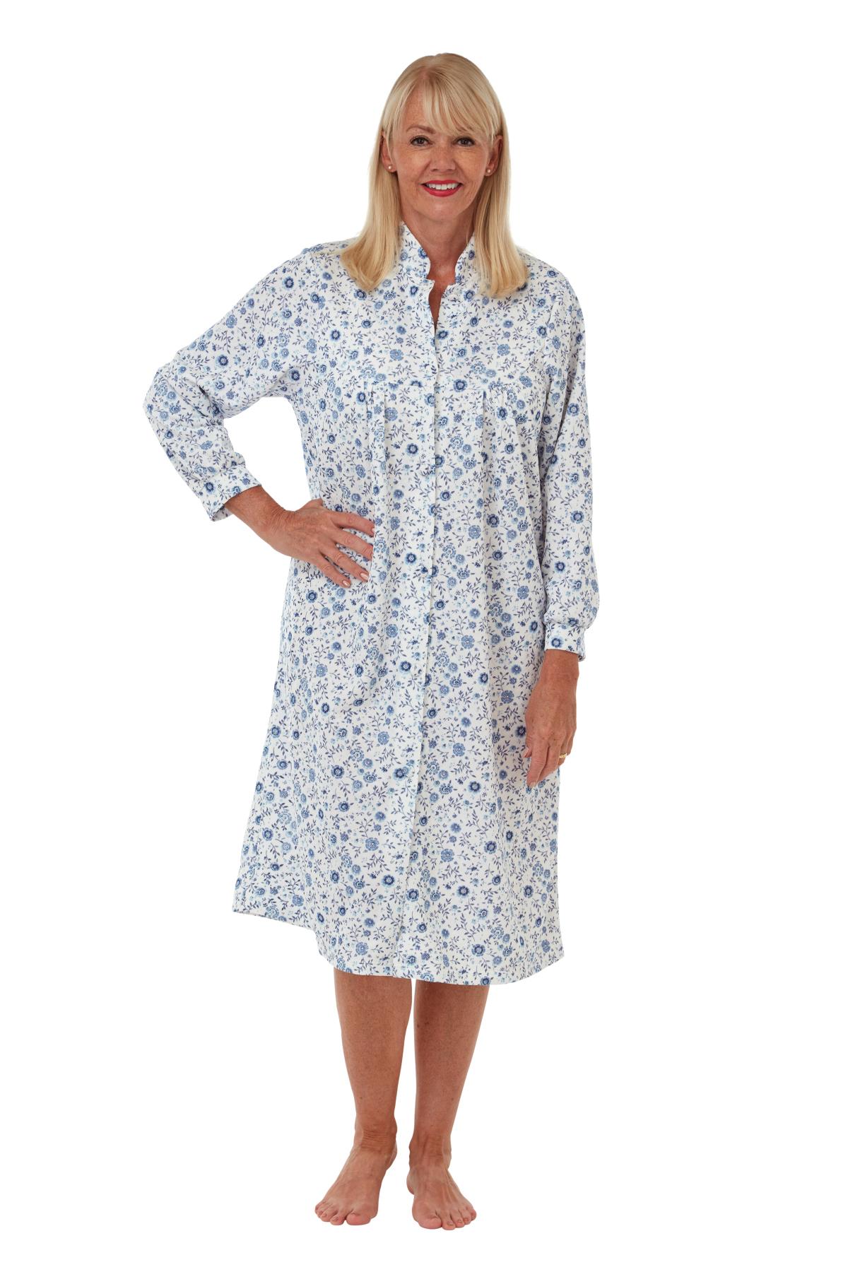 Womens Housecoat Quilted Button Through Robe Dressing Gown Bathrobe For