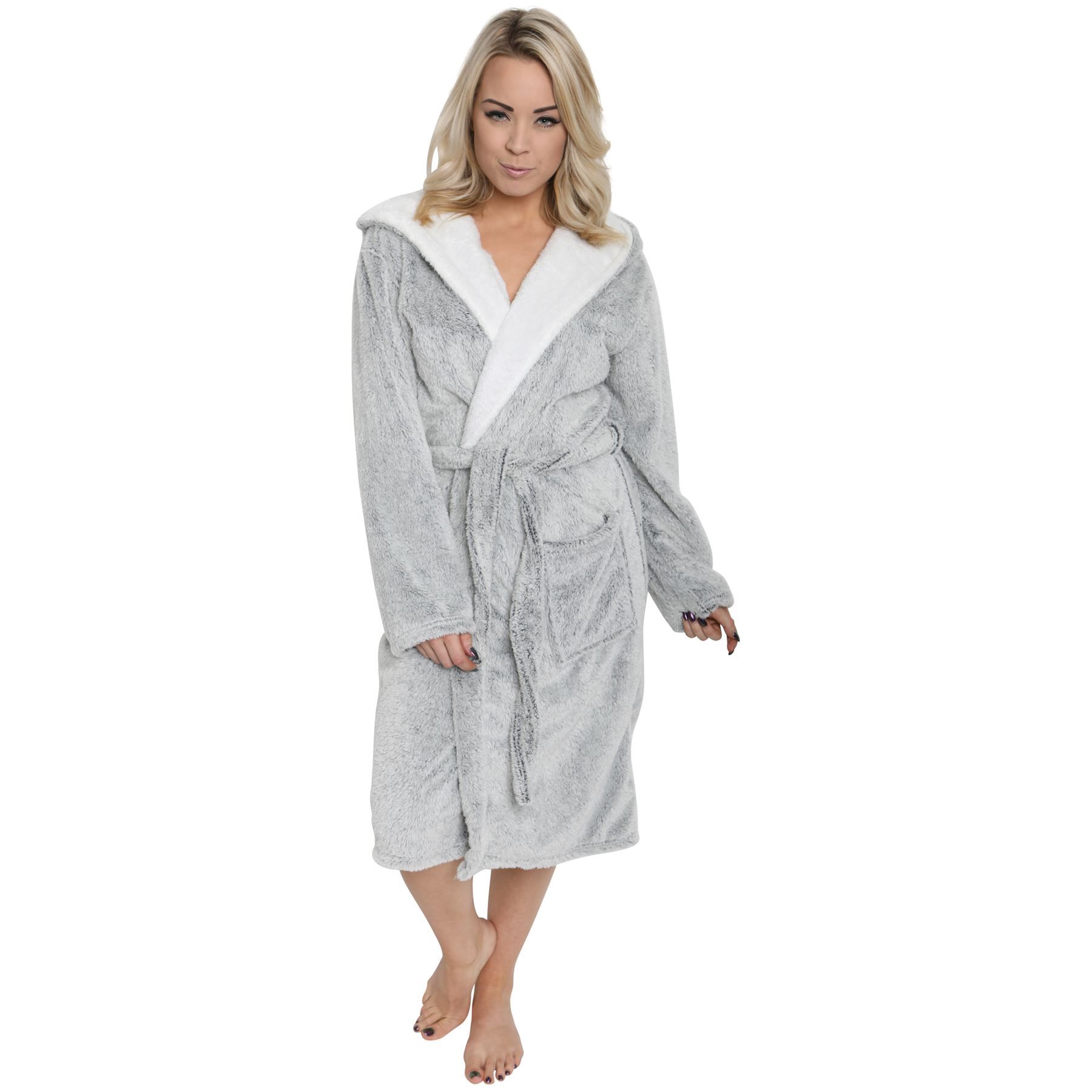 Ladies Hooded Shimmer Fleece Robe, Soft Designer Dressing Gown, Size 10