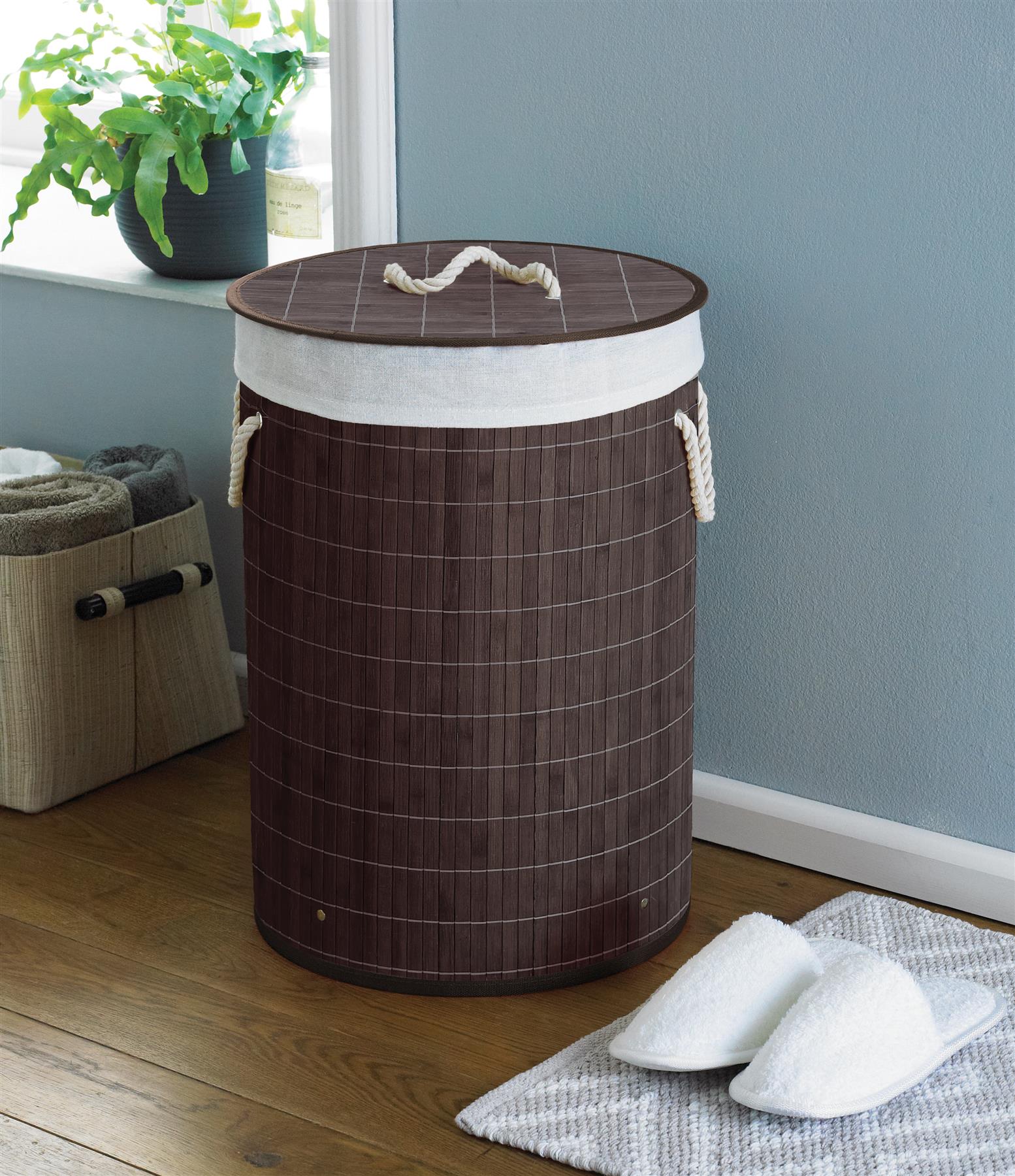 Olivia Rocco Bamboo Laundry Basket Clothes Hamper Bin Anti Bacterial Storage Bag - Picture 5 of 7