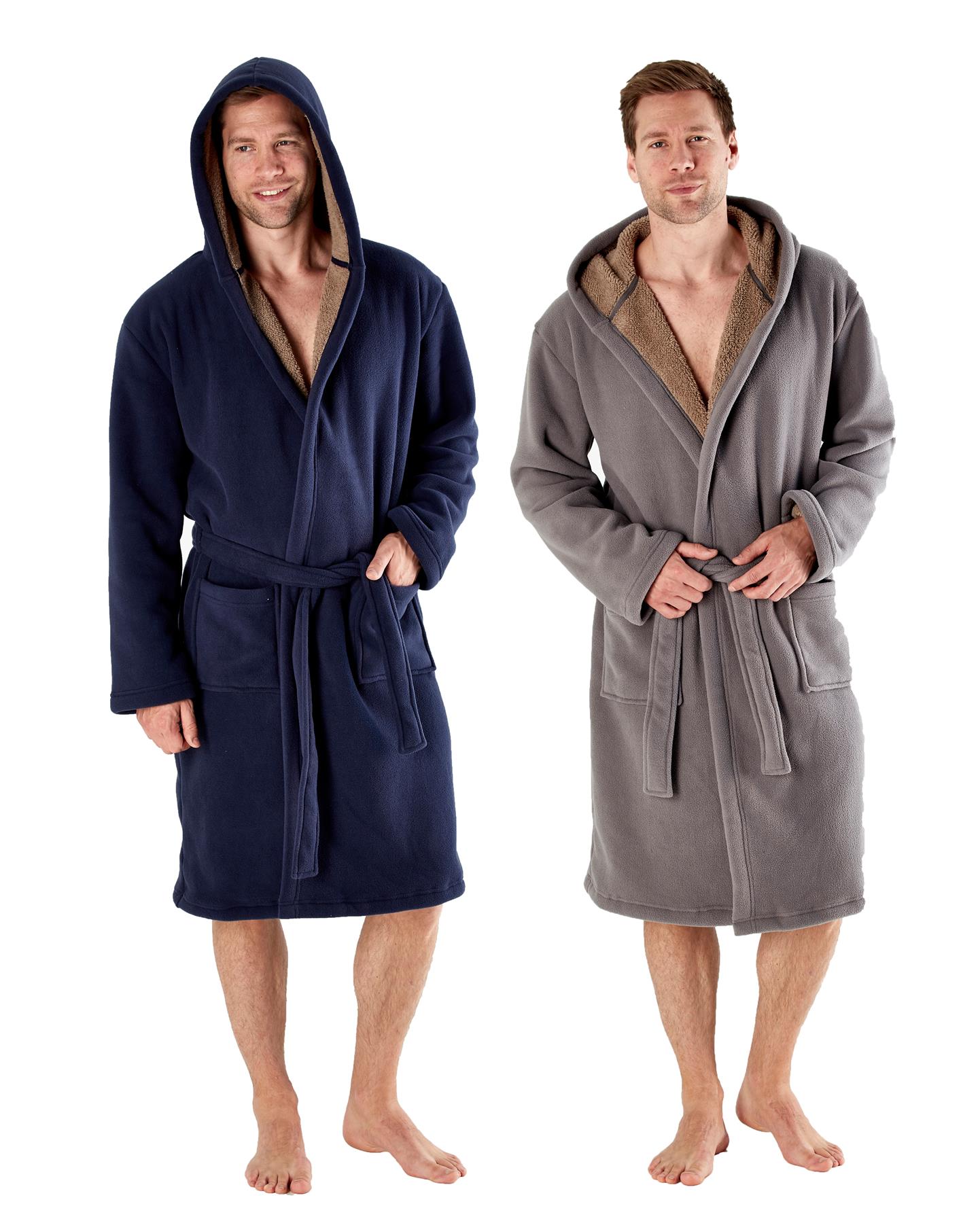 mens fleece bathrobe hooded