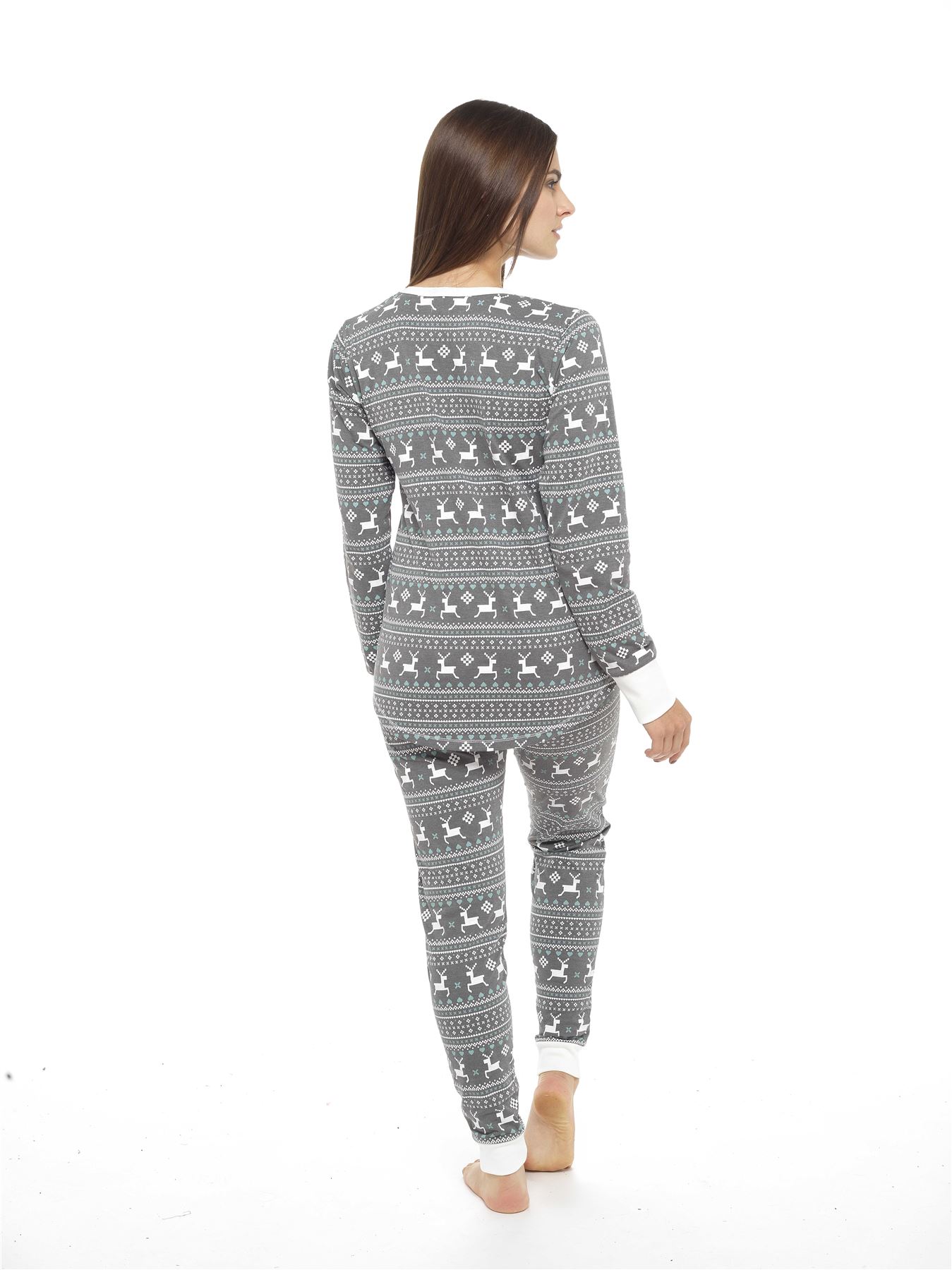 Ladies Jersey Fair Isle Reindeer Pyjamas Twosie, Cotton Pyjama Set, Red Grey eBay