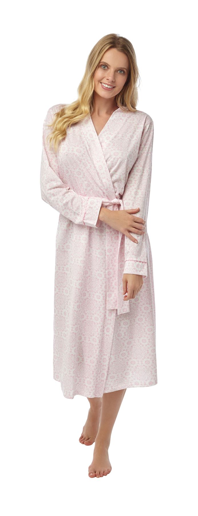 Women's Cotton Dressing Gown, Floral Kimono Wrap Robe Nightwear, Size 8