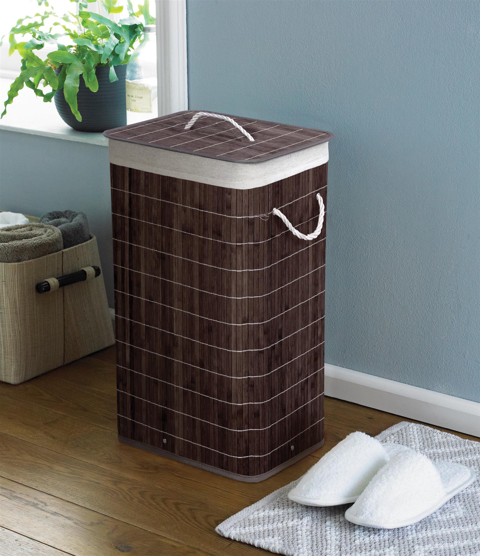 Olivia Rocco Bamboo Laundry Basket Clothes Hamper Bin Anti Bacterial Storage Bag - Picture 2 of 7