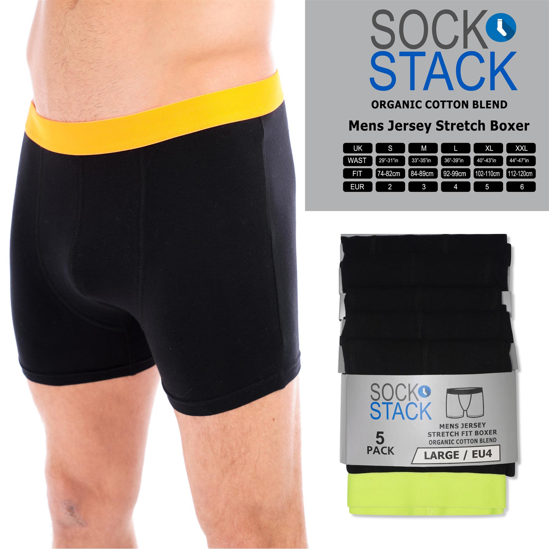 Mens Organic Cotton Boxershorts Comfort Fit Black Boxer Trunks Underwear, 5 Pack - Picture 14 of 14