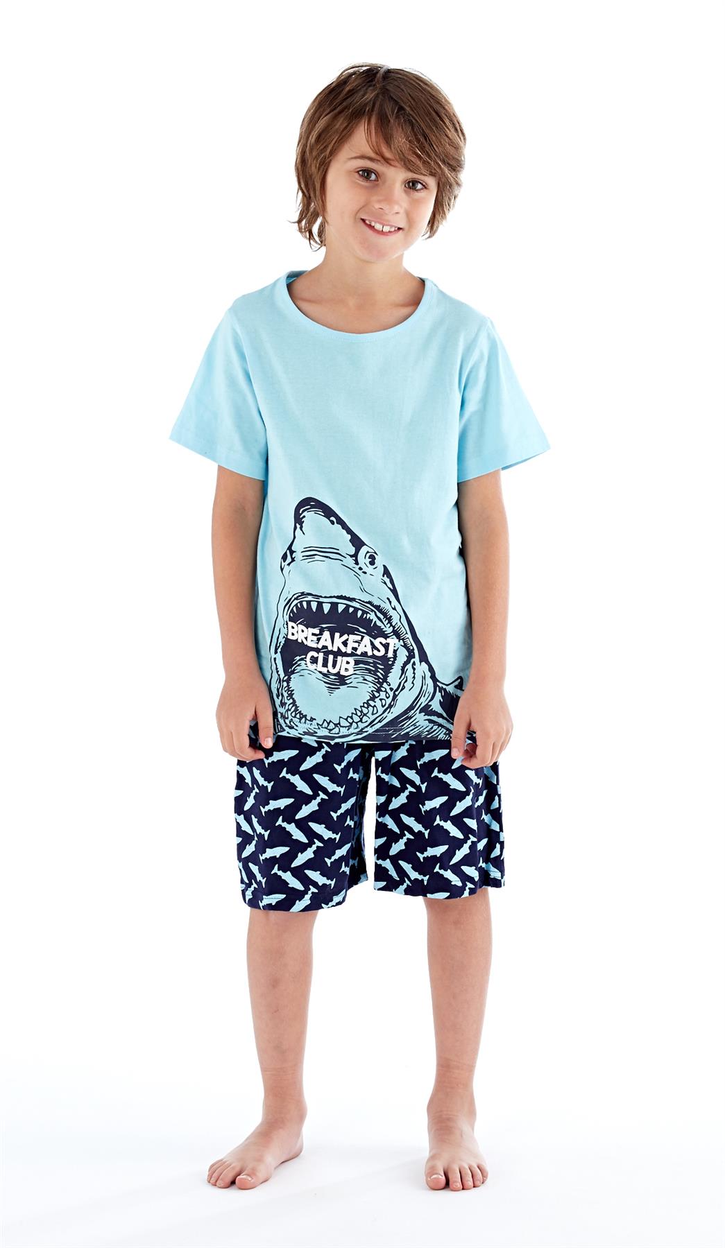 Pyjama Set Boys Dinosaur & Shark Pyjamas Summer Cotton PJs Nightwear - Picture 6 of 9