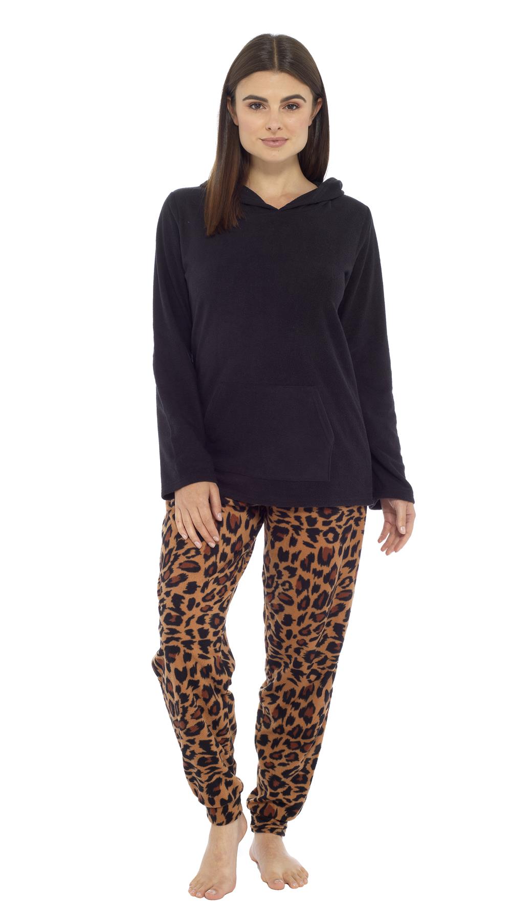 Women's Stars Hooded Pyjamas Warm Fleece Top & Pants Pyjama Lounge Set PJs - Picture 9 of 31