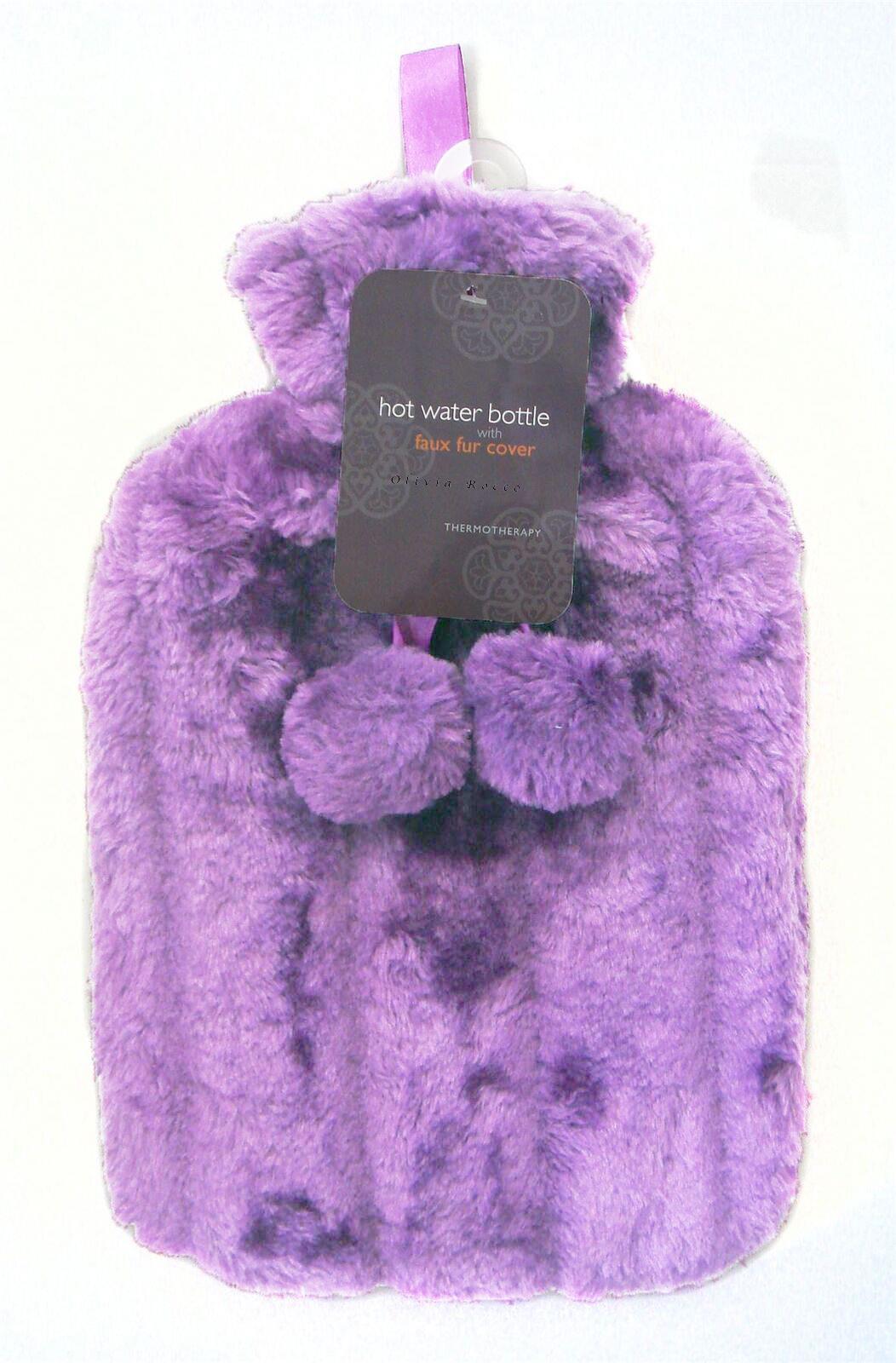Plain Faux Fur Hot Water Bottle With Pom Poms Thermotherapy Winter Gift - Picture 22 of 53