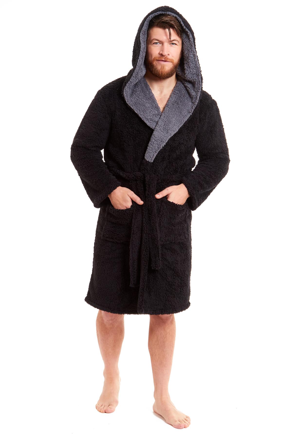 Vestido de vestir para hombre vestidos de lana con capucha bata de baño negro gris bata de baño - Imagen 18 de 37