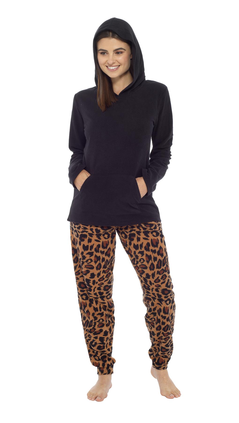 Women's Stars Hooded Pyjamas Warm Fleece Top & Pants Pyjama Lounge Set PJs - Picture 13 of 31