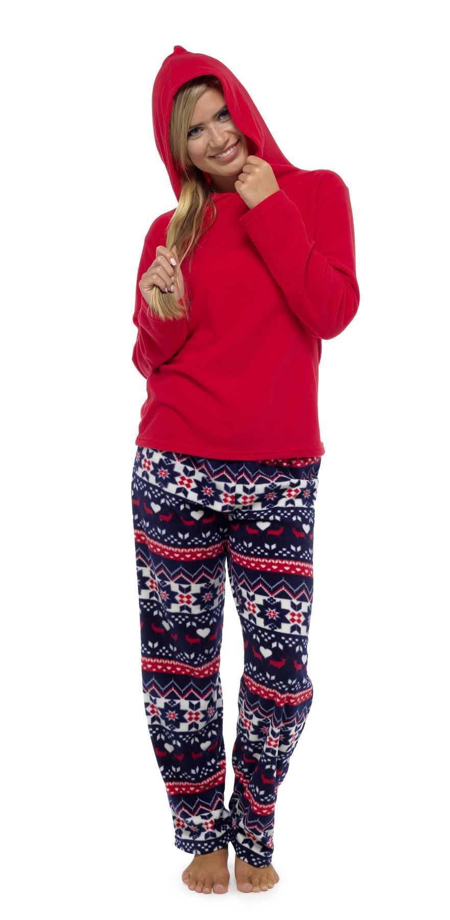 Women's Stars Hooded Pyjamas Warm Fleece Top & Pants Pyjama Lounge Set PJs - Picture 7 of 31