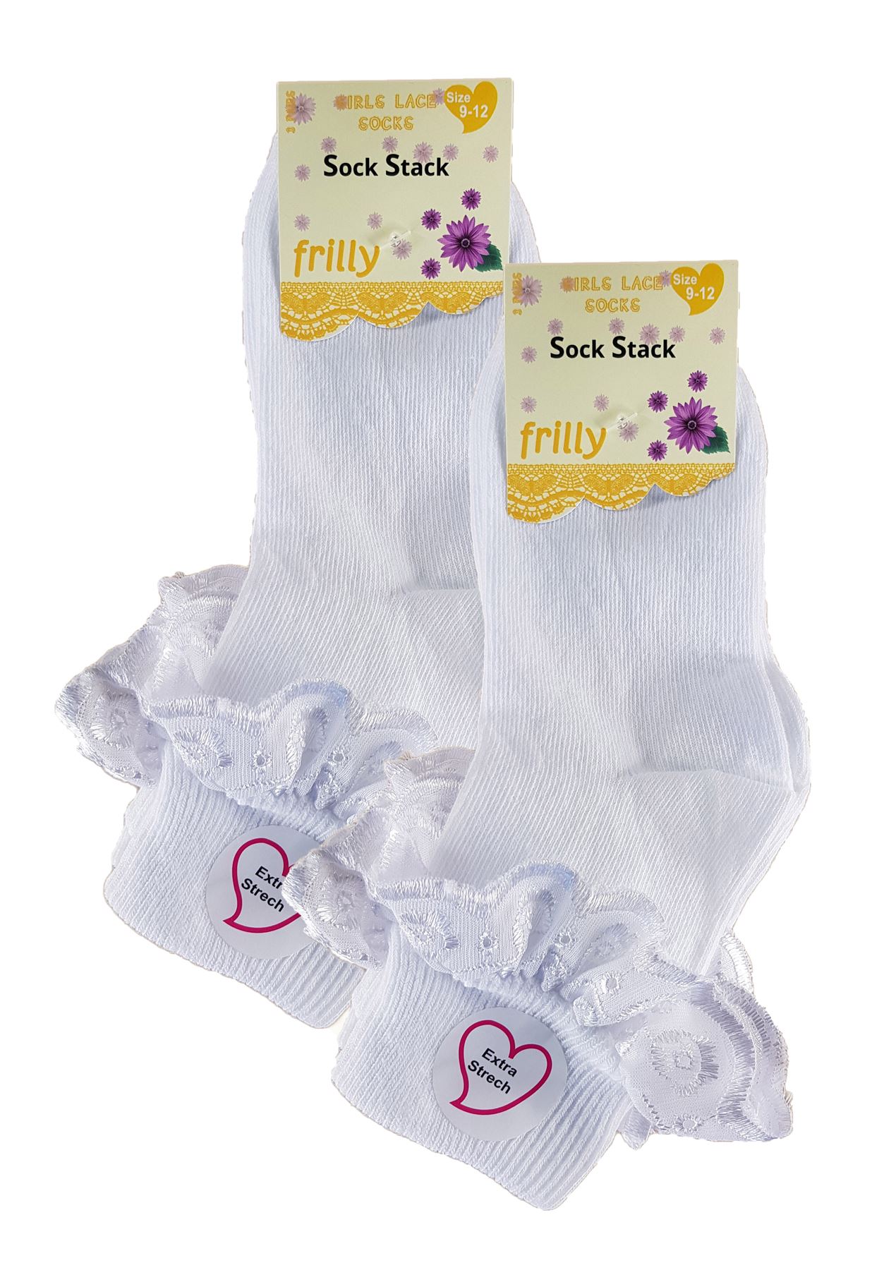6 Pairs Of Girls Lace Socks, Children's Frilly White Ankle School Socks