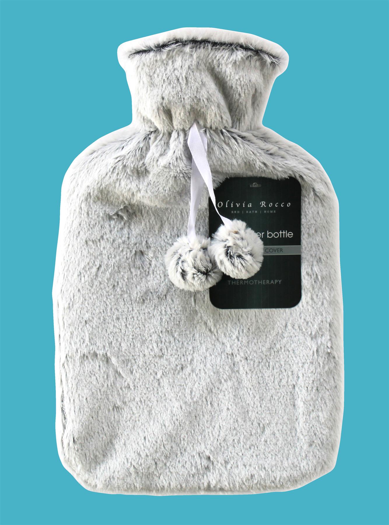 Plain Faux Fur Hot Water Bottle With Pom Poms Thermotherapy Winter Gift - Picture 47 of 53