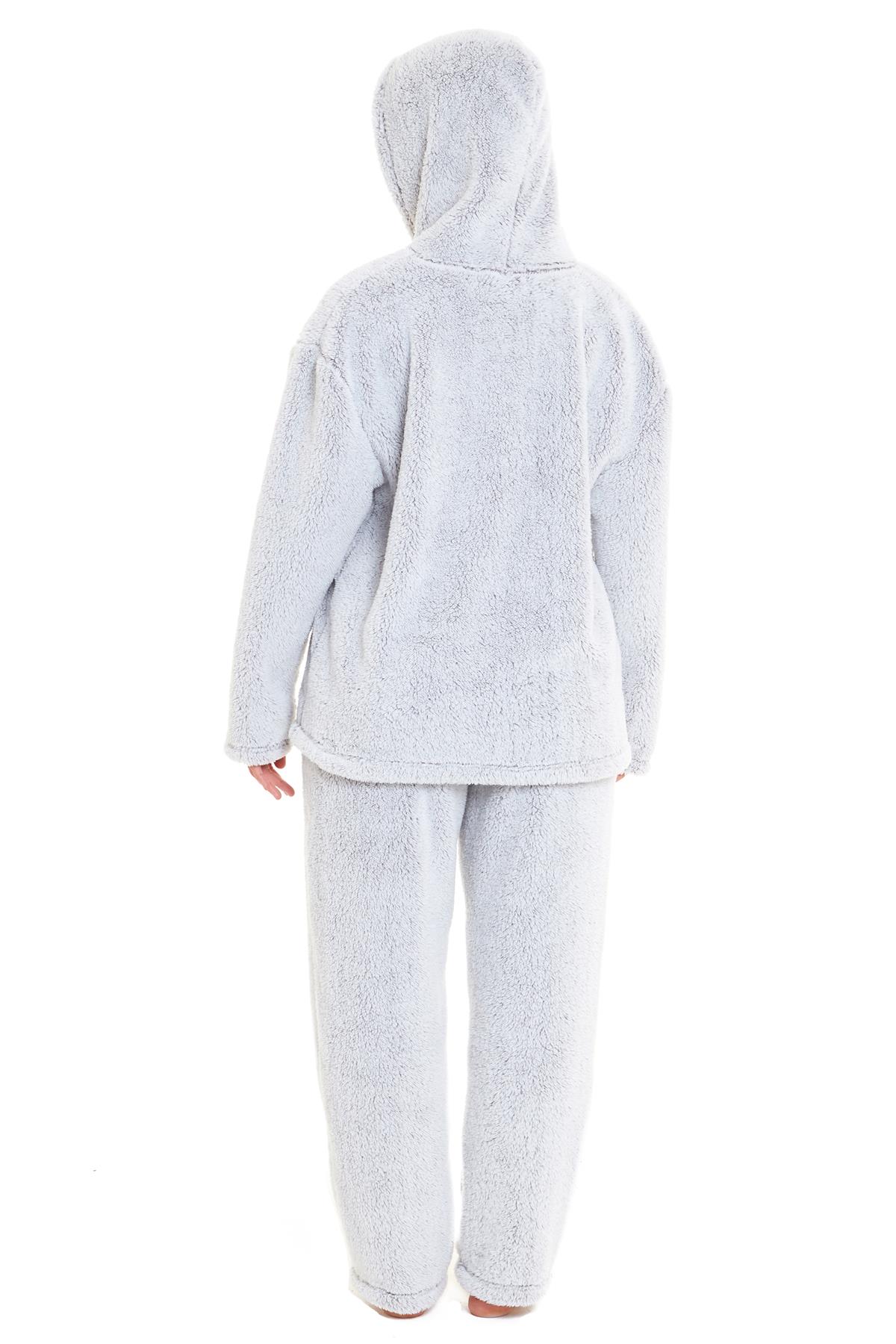 Womens Hooded Pyjamas Super Soft Pyjama Set Plush Hooded Ladies PJs Pajama - Picture 31 of 32