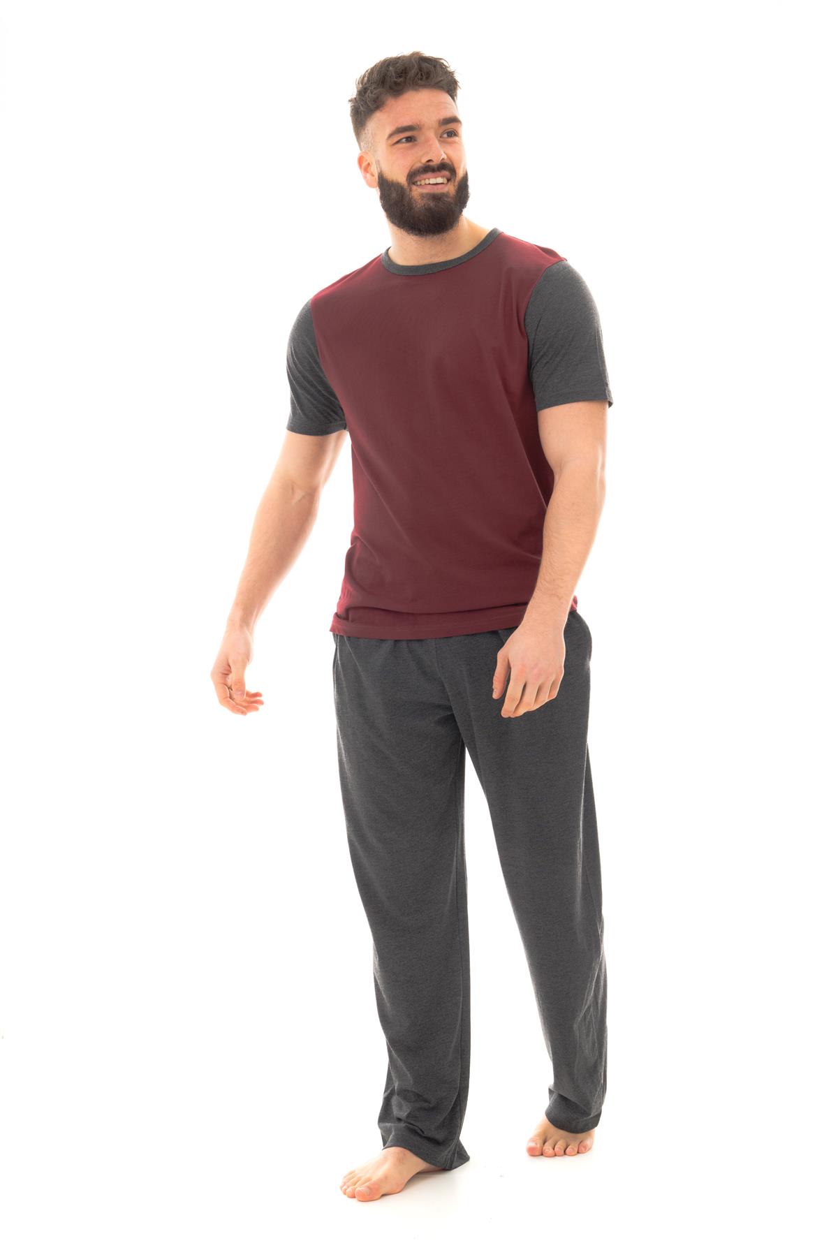 Mens Long Pyjama Sets Cotton Pyjamas Loungewear T Shirt Pants PJ Set - Picture 14 of 15