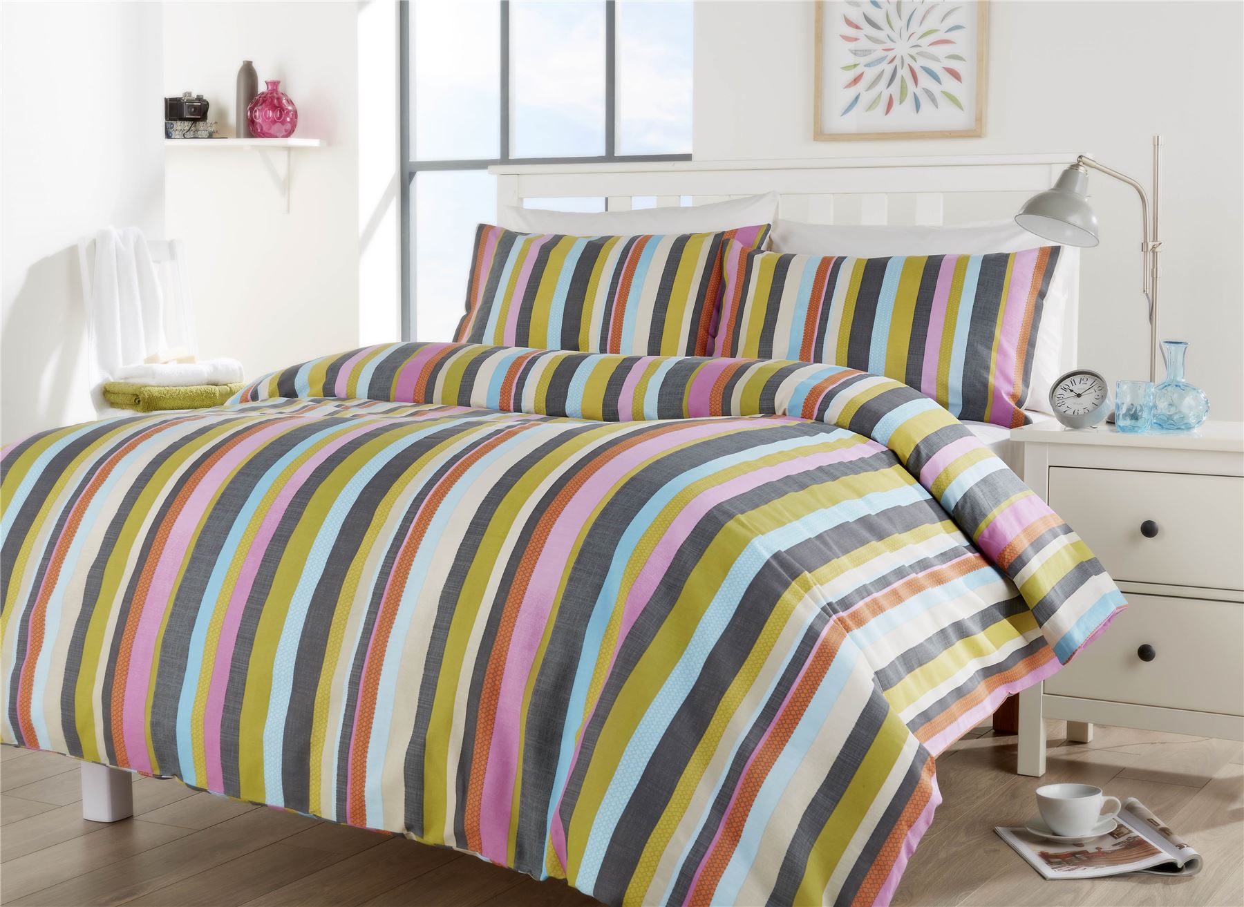 Maine Stripe Duvet Quilt Cover Set, Single Double King Size Bed Linen