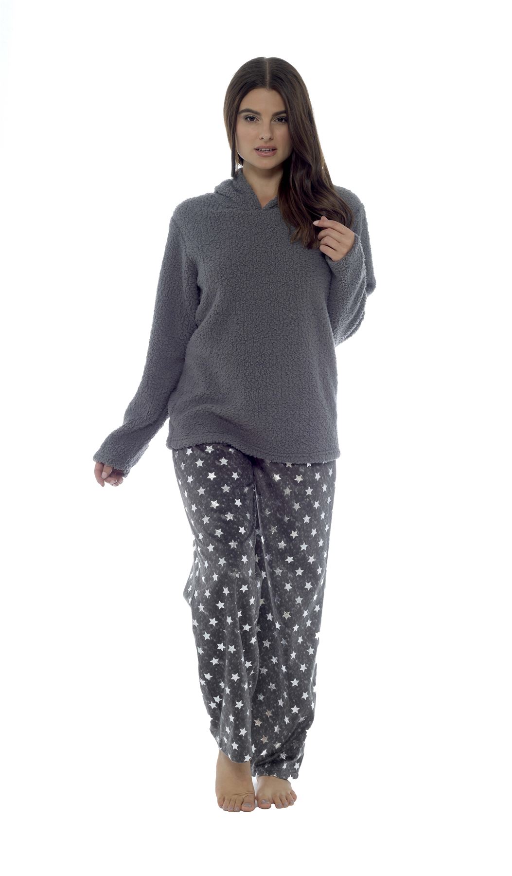 Women's Cat & Bunny Snuggle Fleece Pyjamas, Fluffy Twosie Pyjama Set