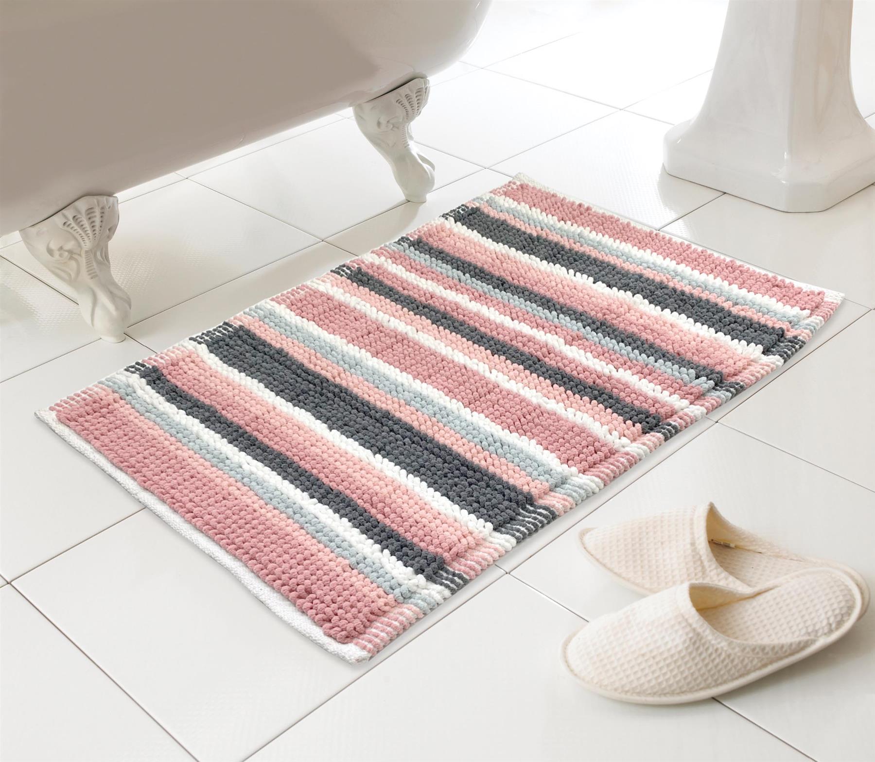 Tonal Stripe Bath Mat Soft Deep Pile Bathmat Bathroom Mats, 50 x 80 cm eBay
