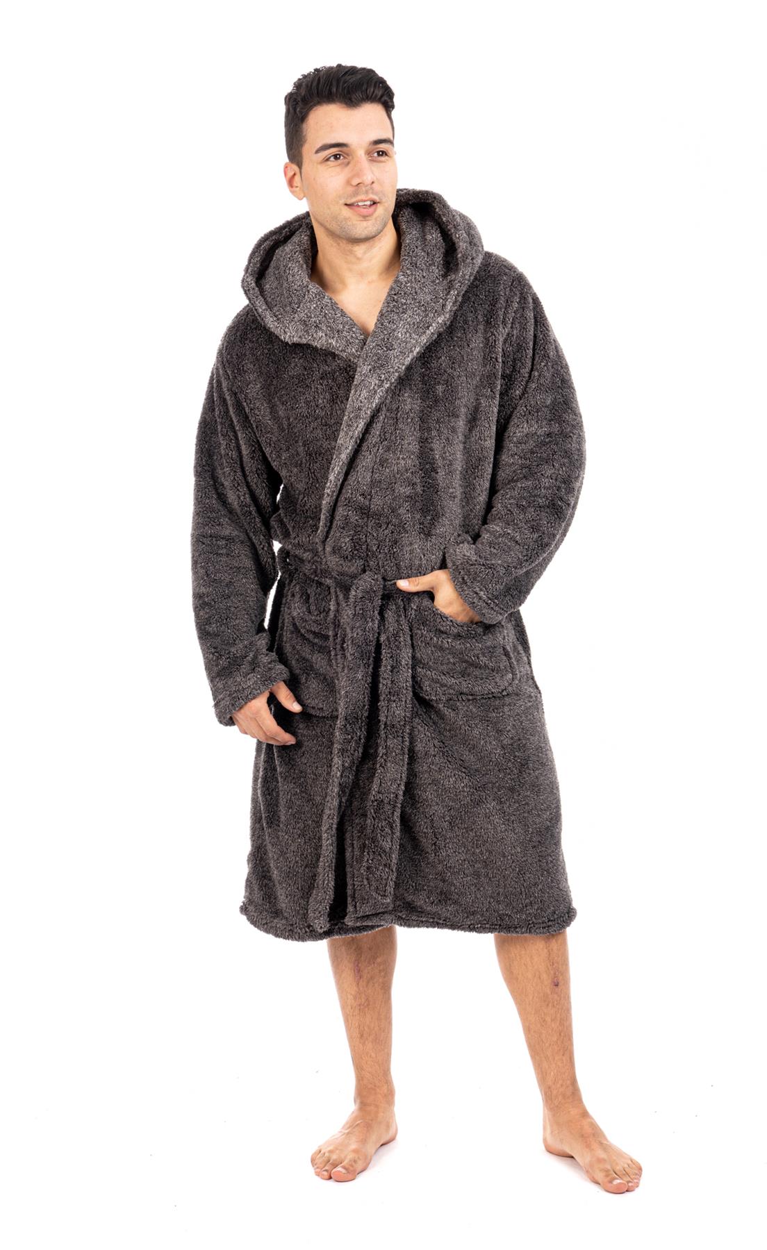 Vestido de vestir para hombre vestidos de lana con capucha bata de baño negro gris bata de baño - Imagen 7 de 37