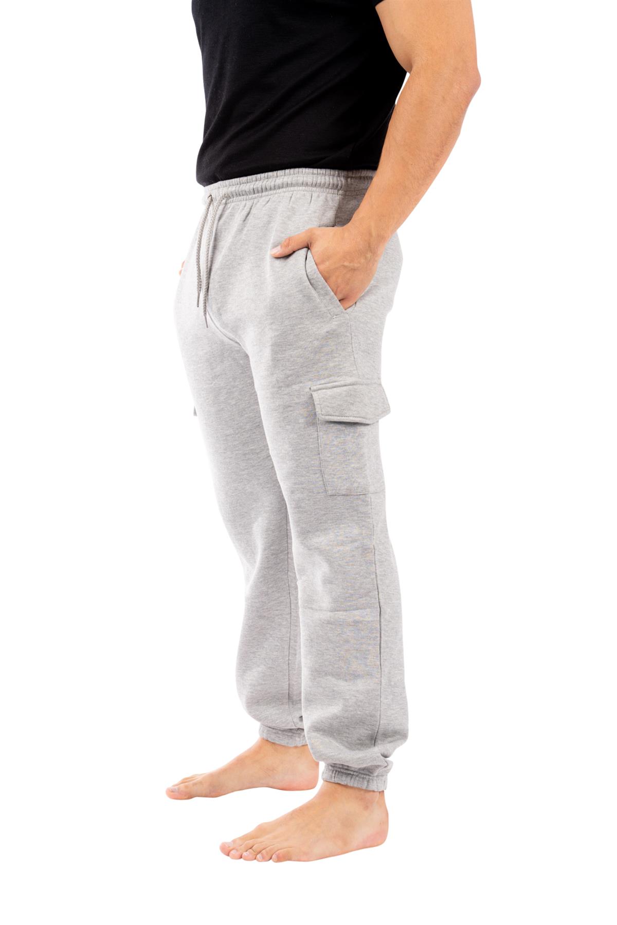 Mens Tracksuit Bottoms Cargo Side Pockets Fleece Bottom Jogging Sweat