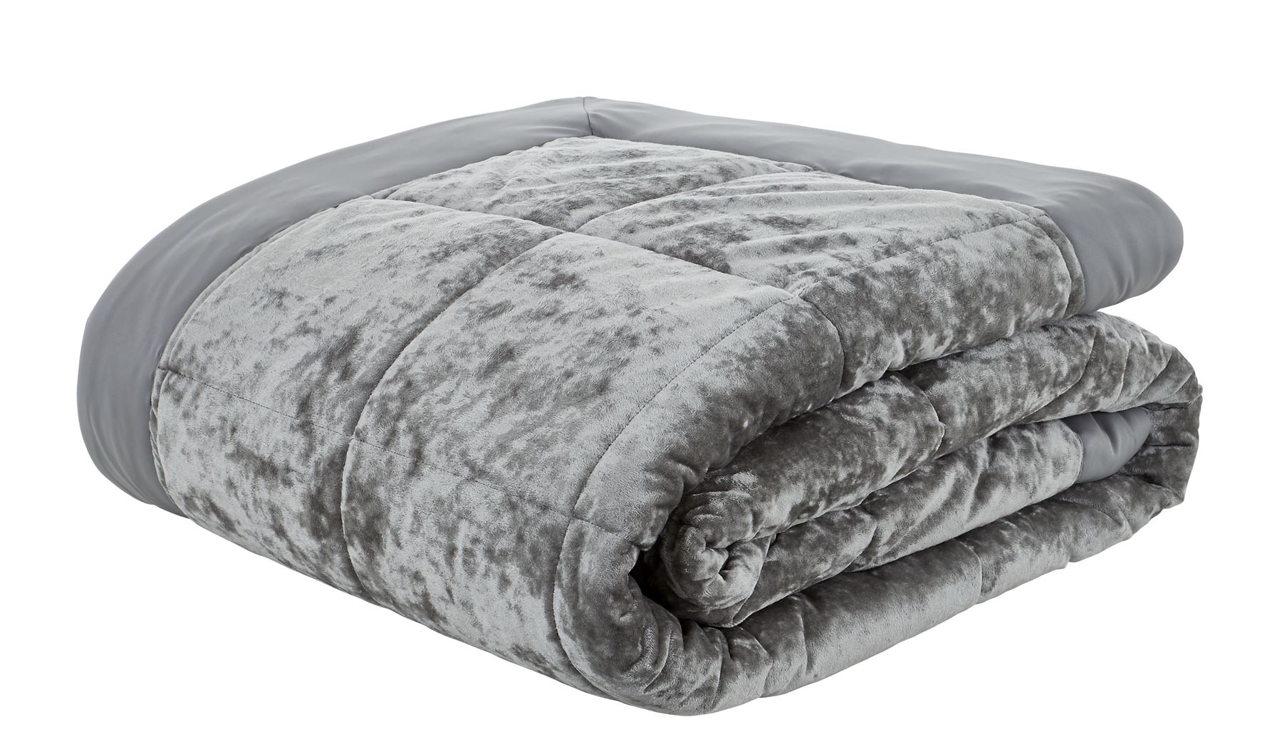Crushed Velvet Bedspread Quilted Throw, King Size Throw, Silver, 220 x