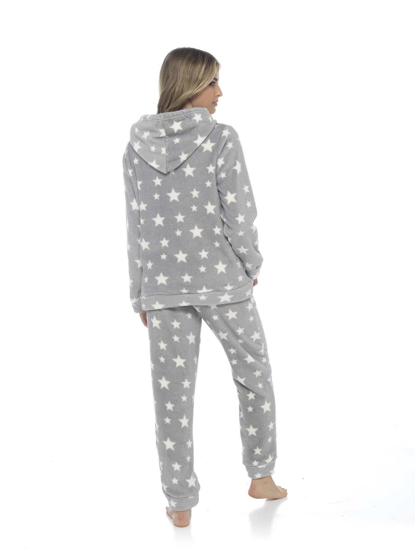 Pijama con capucha para mujer cálido polar Top y pantalones pijama conjunto de salón estrellas - Imagen 23 de 31
