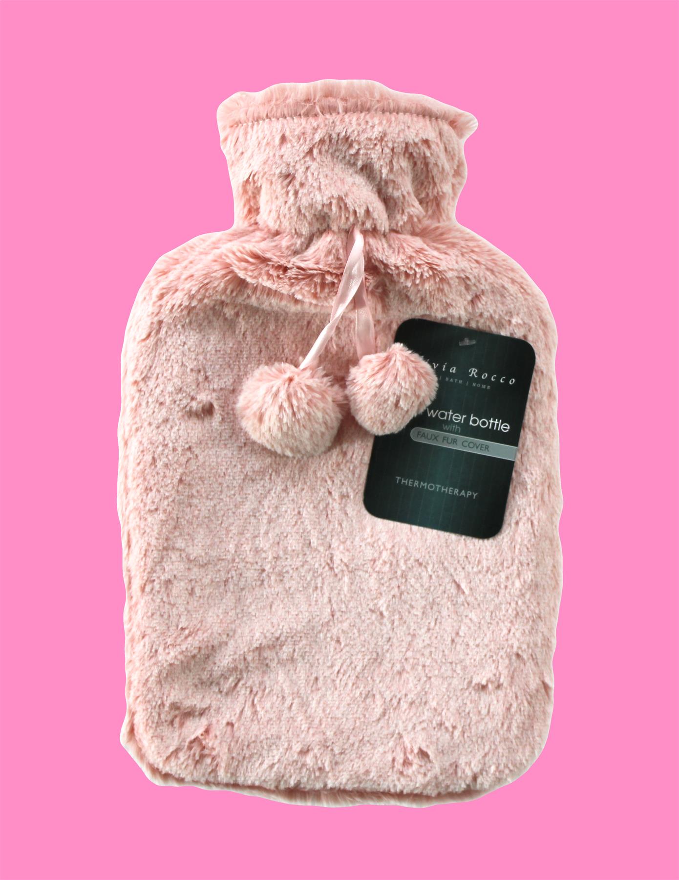 Plain Faux Fur Hot Water Bottle With Pom Poms Thermotherapy Winter Gift - Picture 51 of 53