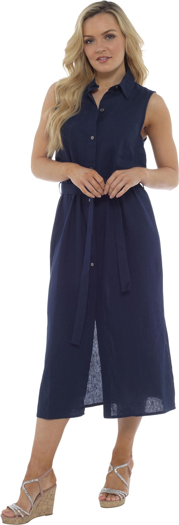 Damenkleid mit Knopfdruck durch Leinen, Urlaub Sommerkleid, Größe 10-20 - Bild 9 von 12