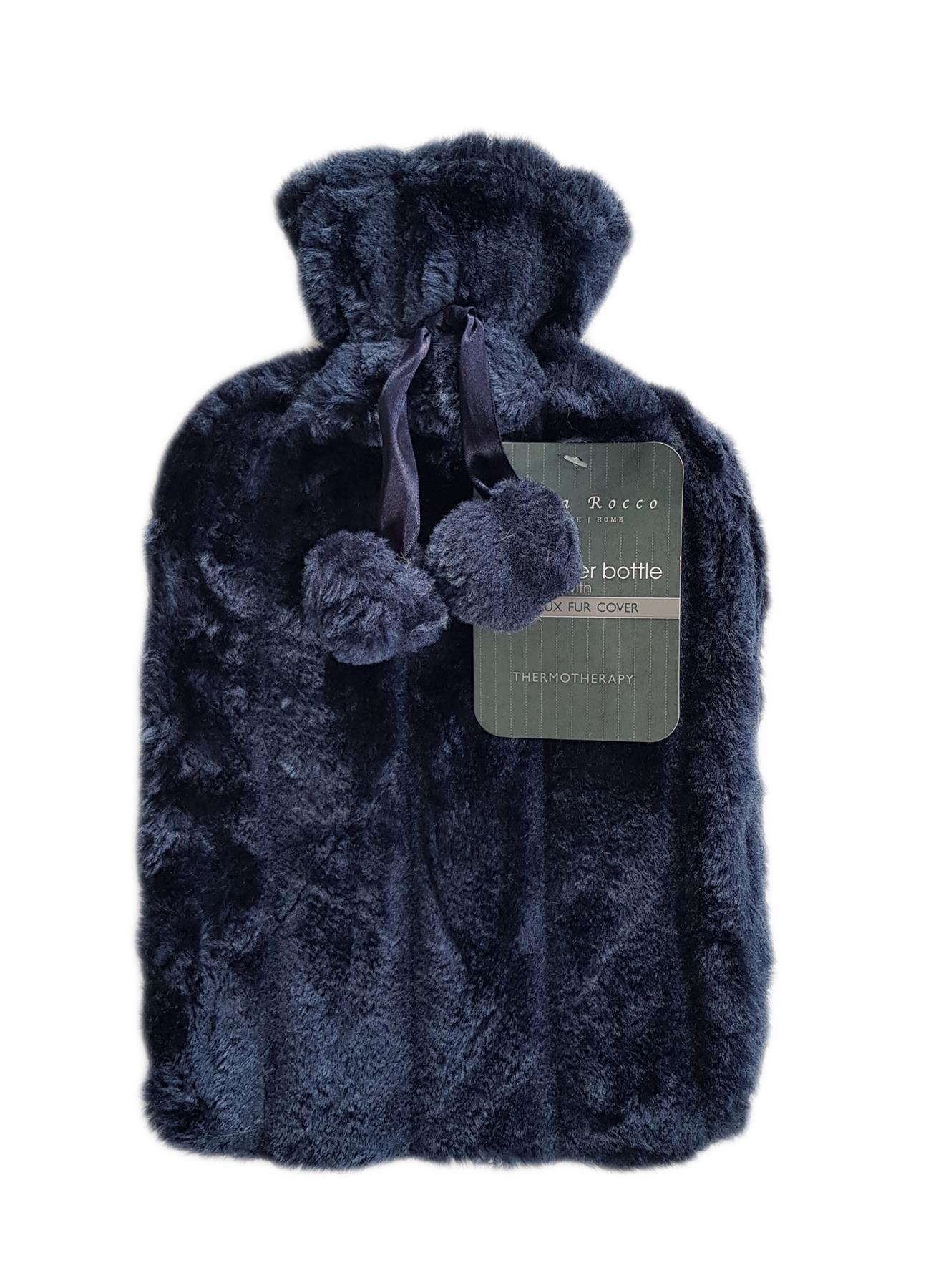 Plain Faux Fur Hot Water Bottle With Pom Poms Thermotherapy Winter Gift - Picture 28 of 53