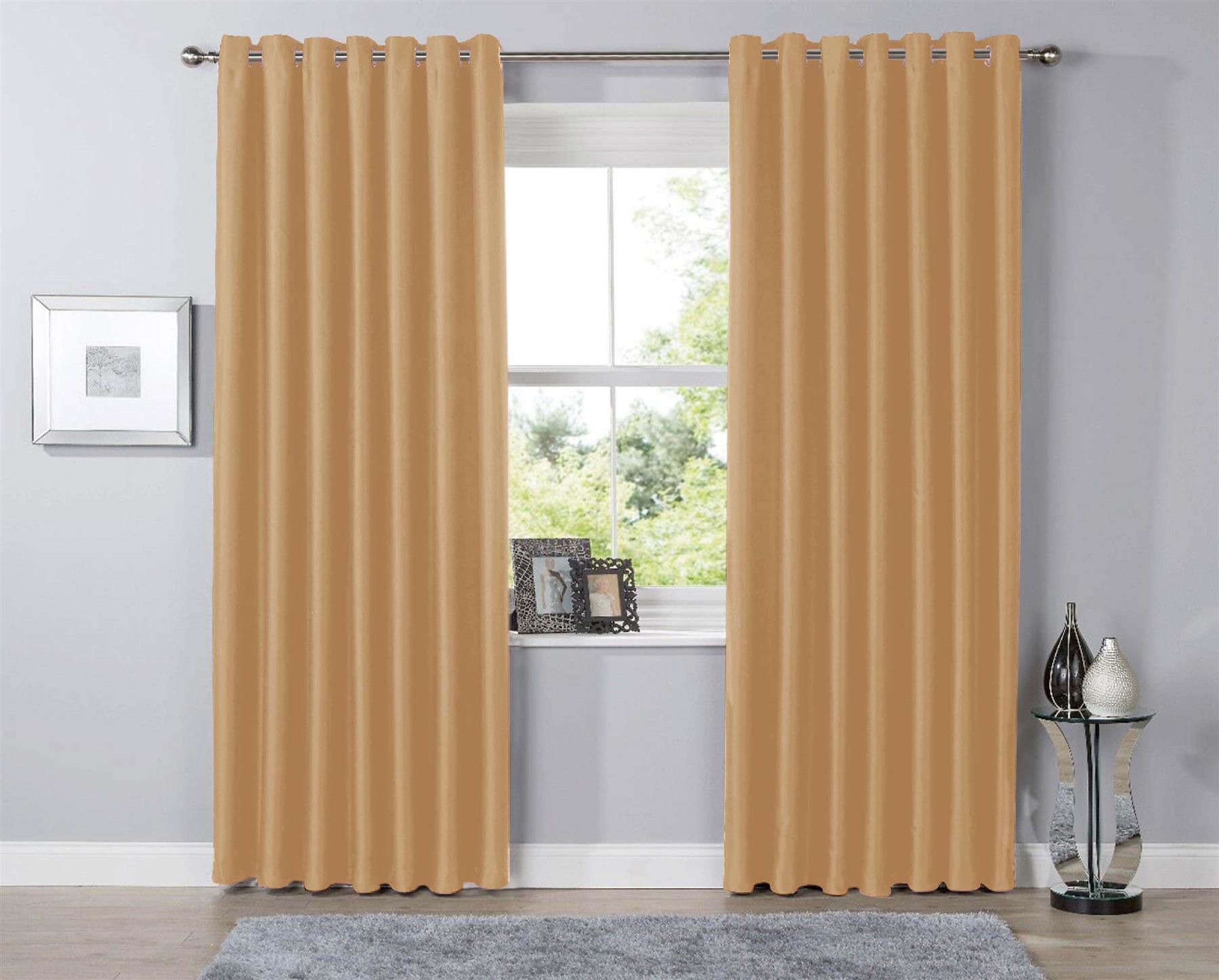 Blackout Eyelet Curtains Black Out Thermal Ring Top Ready Made Curtain Pair - Picture 9 of 13