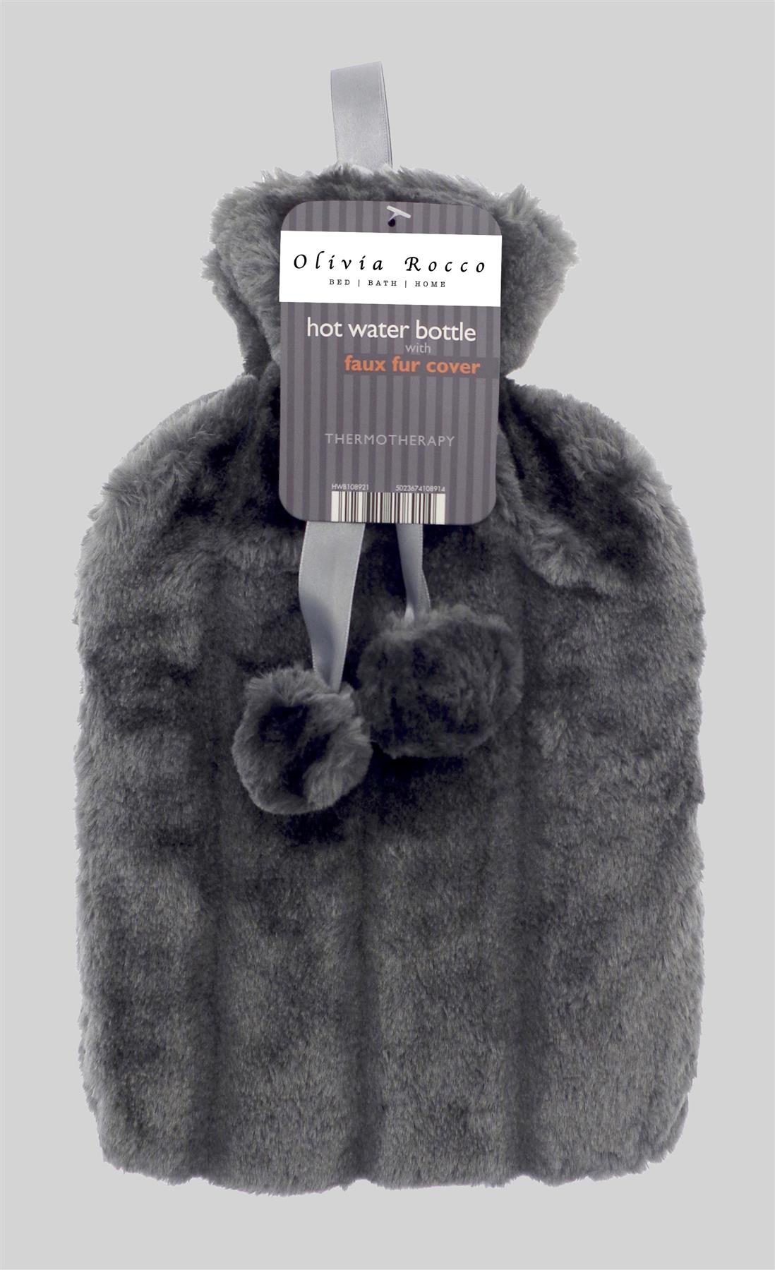 Plain Faux Fur Hot Water Bottle With Pom Poms Thermotherapy Winter Gift - Picture 12 of 53