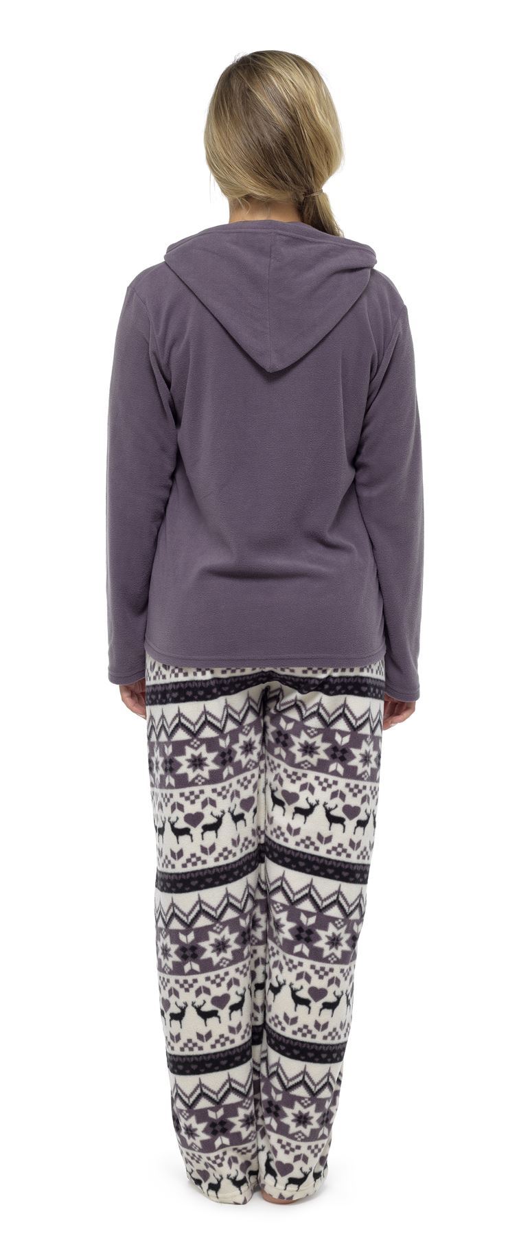 Women's Stars Hooded Pyjamas Warm Fleece Top & Pants Pyjama Lounge Set PJs - Picture 3 of 31