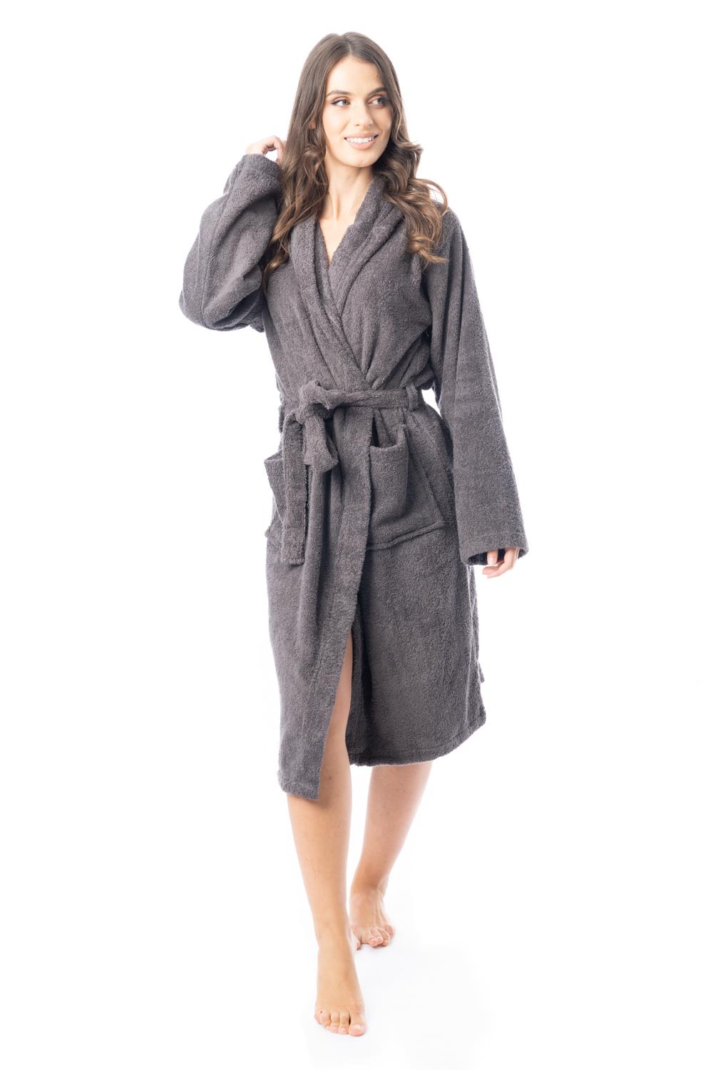 Lujo Mujer Terry Toallas Vestido 100 % Algodón Vestido de Vestir Vestido de Baño con Capucha - Imagen 22 de 28
