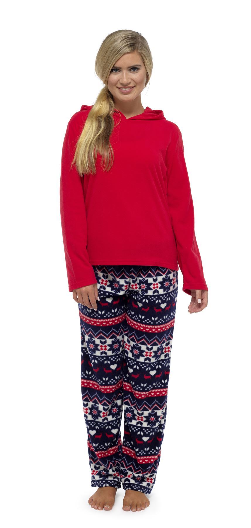 Women's Stars Hooded Pyjamas Warm Fleece Top & Pants Pyjama Lounge Set PJs - Picture 5 of 31